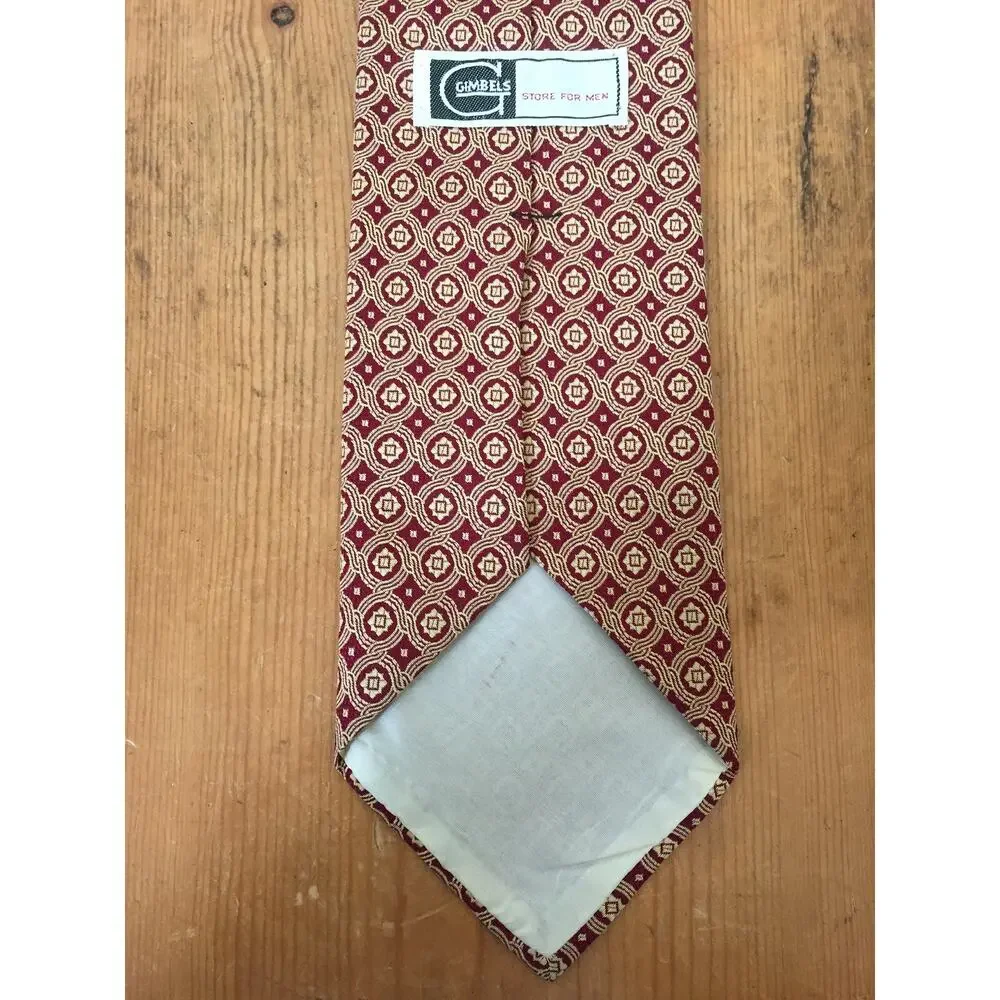 Vintage 70s Gimbels Mens Store 100% Silk Geometric Patterned Diamond Tie 4